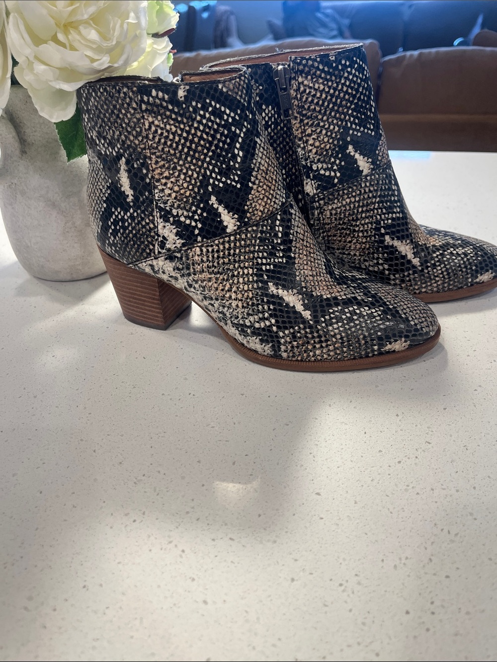 Madewell The Rosie Ankle Boot in Moonstone Multi Snake Embossed Leather Size 6.5
